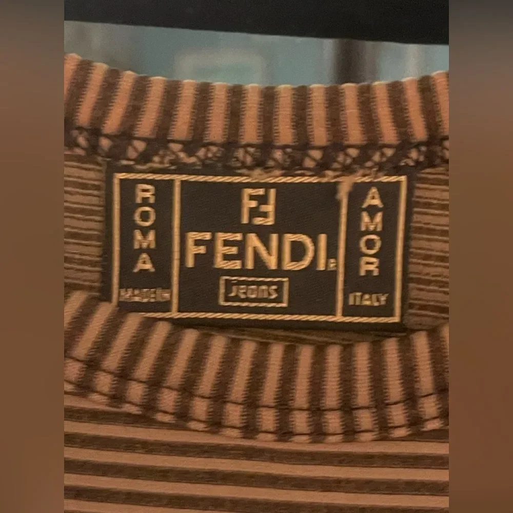 Fendi Roma Striped Sleeveless Dress | Italy | Brown & Black | Designer Midi - Picture 3 of 7